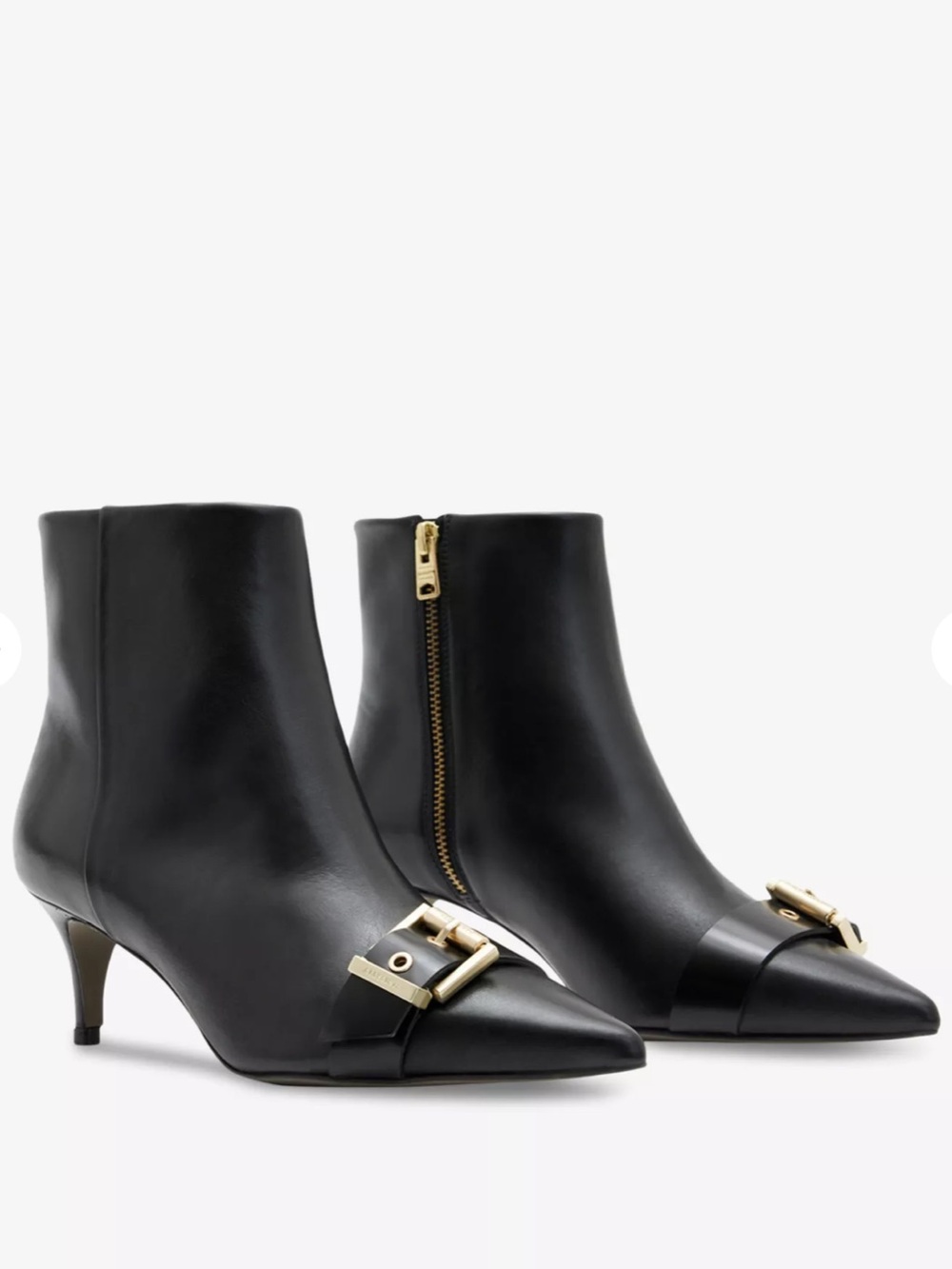 AllSaints Rebecca Buckle-Embellished Heeled Black Leather Ankle Boots New!